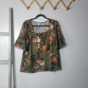 PERSEPTION CONCEPT WOMEN'S GREEN FLORAL BLOUSE SIZE XL